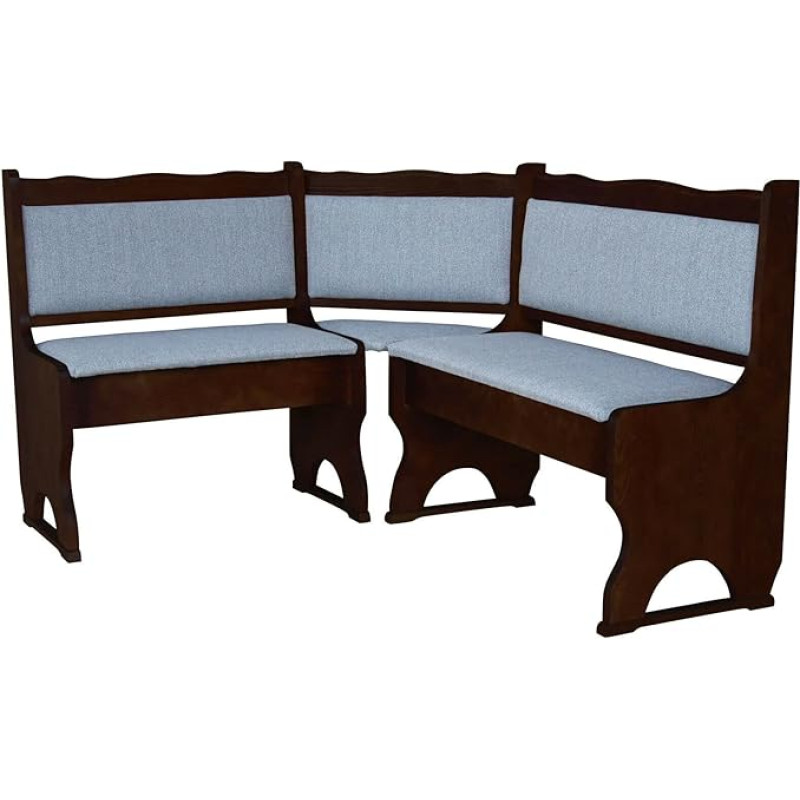 k koma Kampinis suolas su apmušalais Pušies mediena Riešutų spalva su paminkštinimu Medžio masyvas Šviesiai pilka (140 x 160)