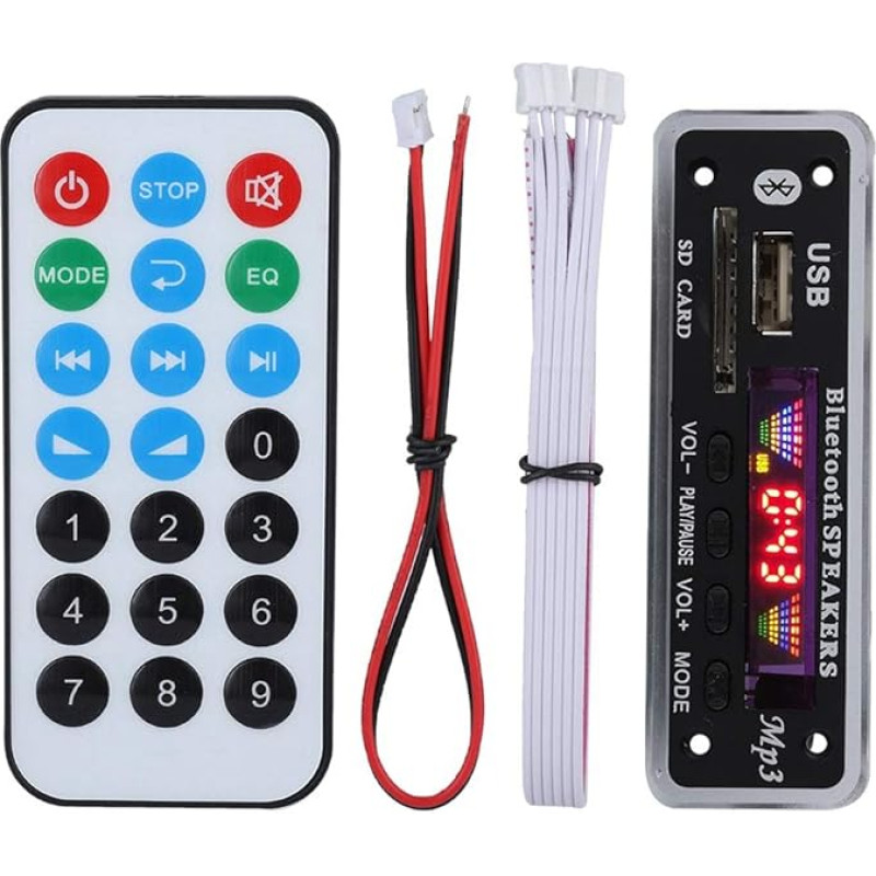 Decoder Board, DC 5V/12V Bluetooth 5.0 MP3 Decoder Board Audio Module with Remote Control 4-Colour Screen Support AUX, FM, USB, SD (Black)