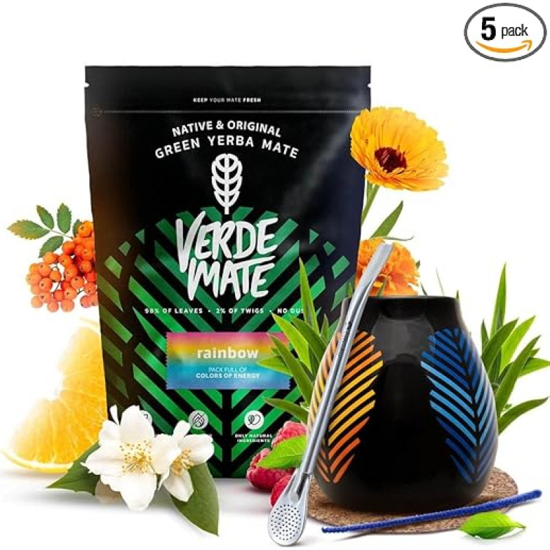 Verde Mate Set with Accessories - 400 g Mate Tea, Ceramic Calf Base, Bombilla