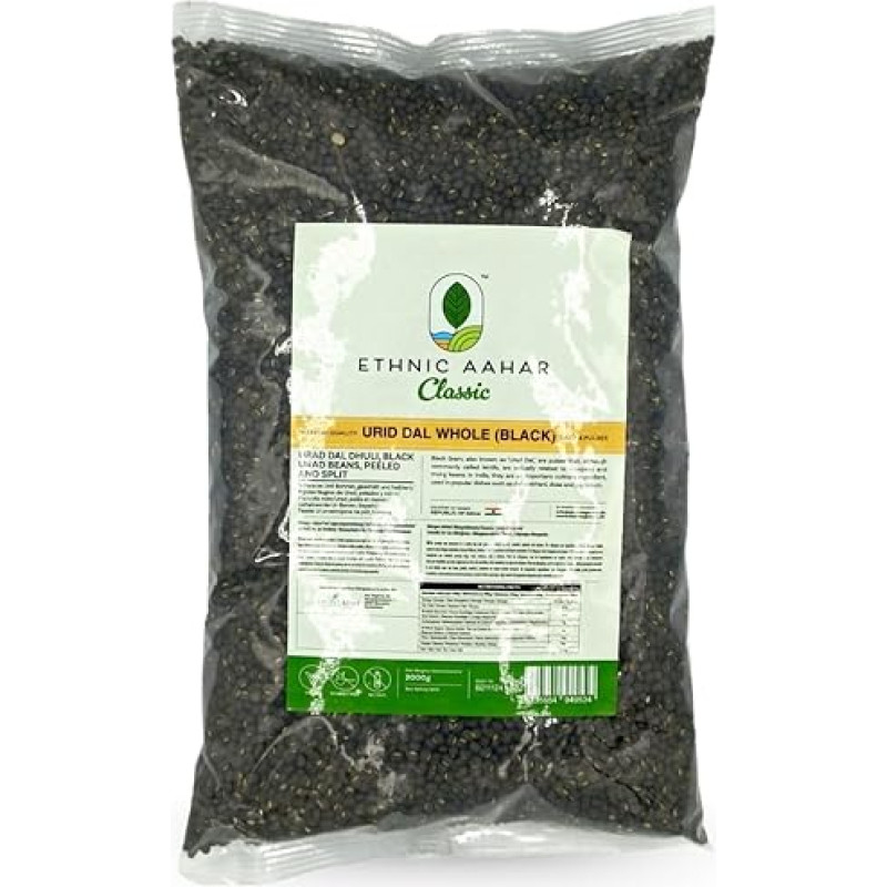 Ethnic Aahar Urid Dal Whole Black 2000 g Protein Rich Pulses & Lentils for Wholesome Cooking Premium Quality Dals Essentials for Vegan, Vegetarian, and Ayurveda-Inspired Lifestyles