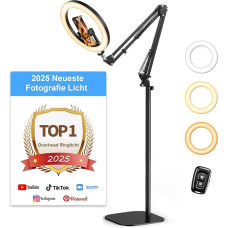 Žiedo šviesa virš galvos su trikoju mobiliuoju telefonu, 