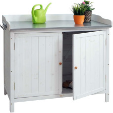 Mendler Garden Cabinet with Worktop HWC-L69, Planting Table, Outdoor Fir Wood, FSC®-Certified, 86 x 104 x 52 cm, White