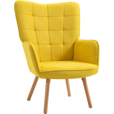 HOMCOM Armchair, Wing Chair with Armrest, Wooden Frame, Padded Lounge Chair with Velvet Look, Relaxing Chair for Living Room, Bedroom, Yellow