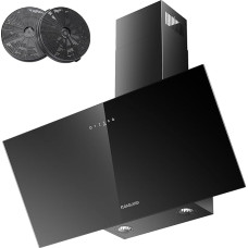 GASLAND AR90BS Headless Wall Hoods Cooker Hood 90 cm Recirculation & Extract Air Quiet 567 m³/h 3 Levels Touch Control Activated Carbon Filter Wall Mounted Energy Efficiency Class A++ Black Glass