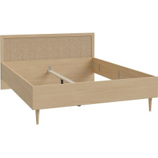 FORTE Calasetta lova 160 x 200 cm, Boho stiliaus lova su Vienos pintinėmis, miegamasis, medinė medžiaga, Elegancia Oak Wood Decor/Techno Rattan, 167 cm plotis x 90 cm aukštis x 206 cm gylis