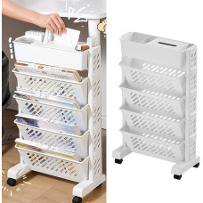 Mobile Bookcase with Wheels, Pull-Out Trolley, Storage Shelf on Wheels, Multifunctional Storage Trolley for Office, Kitchen, Bedroom, Bathroom, Laundry Room