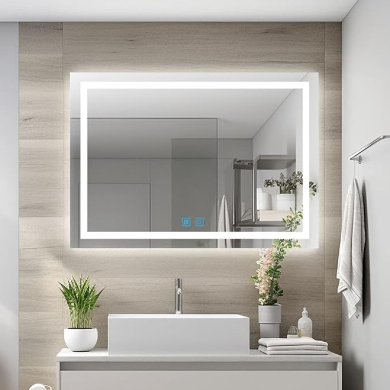 LED Bathroom Mirror with Lighting Dimmable Cool White Warm White with Memory Function 70 x 50 50 x 70 cm Bathroom Illuminated Wall Mirror Anti-Fog Touch Switch Horizontal Vertical