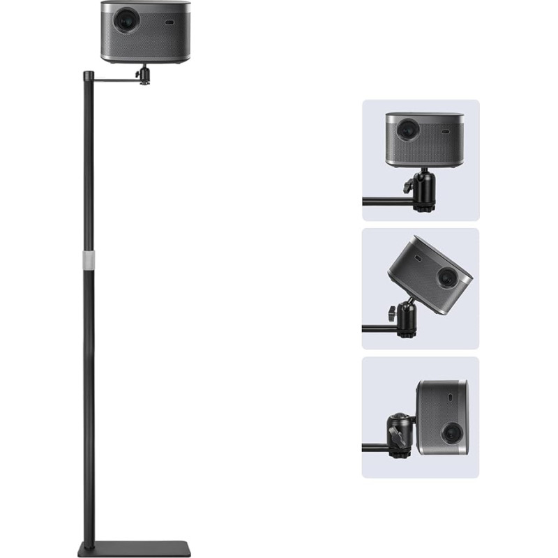 AKOZLIN metalinis projektoriaus laikiklis, 360° kampu besisukantis projektoriaus laikiklis, reguliuojamo aukščio nuo 16 iki 47 colių, paslėptas L formos grindų stovas, keliamoji galia 6 kg