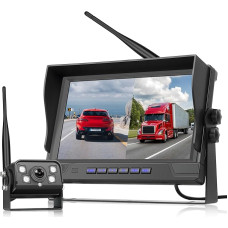 Belaidis atbulinės eigos kameros rinkinys, 1 kamera su 9 colių IPS monitoriumi, atbulinės eigos kamera su IP68 atsparumu vandeniui, BSD, naktiniu matymu, vaizdo sukimu, vaizdo kilpa, skirta sunkvežimiams, priekaboms, namams ant ratų ir autobusams
