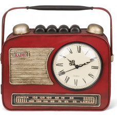 MIJOMA Vintage Metal Key Cabinet in Retro Radio Design with Clock, Red, Wall Mounting, Decorative and Practical, 22 x 19 x 8.5 cm, Battery Operated