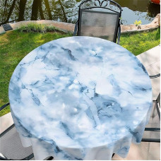 Nuvalykite švarią staltiesę, apvalią 60 colių (150 x 150 cm), sodo staltiesę su mėlyno marmuro motyvu, dekoratyvinę stalo apdailą virtuvei, valgomajam, lauko staltiesę, atsparią oro sąlygoms