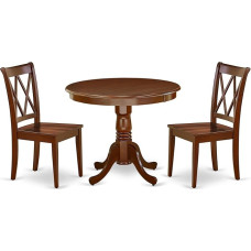 East West Furniture ANCL3-MAH-W 3-Piece Dining Room Set for Small Spaces, Includes Round Dining Table with Base and 2 Kitchen Dining Chairs, 36 x 36 inch, Mahogany