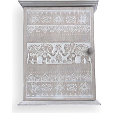 GreyZouq Wooden Key Cabinet Wall Cabinet Keyhole Shaped Window Design or Elephant Carving Perfect Organiser for Keys Magnetic Door Lock and Six Hooks (Elephant)