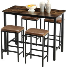 ReseeZac Dining Table Set of 4 Padded Bar Stools Metal Frame Brown