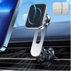 Jessonly Magnetische KFZ-Handyhalterung mit N52-Magneten, 360 Grad drehbar, Autohalterung für Lüftungsschlitze, verbesserte Hakenclip und Einhandbedienung – für alle 10,2 - 17,8 cm Handys [Silber]