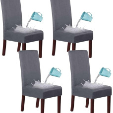 JHLD Chair Covers, Set of 4, Suede Waterproof Chair Cover, Stretch, Removable, Washable Chair Covers for Hotel, Dining Table, Wedding, Grey, Set of 4
