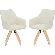 KHG Swivel Dining Room Chairs, Set of 2, Swivel Chairs with Armrests, Corduroy Beige, Chair Legs, Wood Ash, Kitchen Chair, Upholstered Chair, Dining Chair, Armrest Chair for Dining