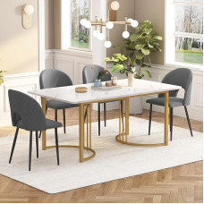 A ALFRESCOOL Essgruppe, (rinkinys, 140 × 80 cm Esstisch mit 4 Stühlen), modernesnis Küchentisch rinkinys, Samt Esszimmerstuhl Mit Diamantmuster, Verstellbare Stuhlbeine, Grau Samt, Golden Tischbeine (pilka)