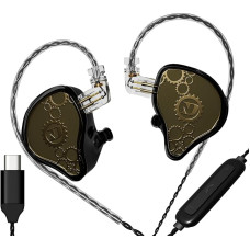 KAMINRUN ND Venus In-Ear Monitor ausinės, 10 mm dvigubo magnetinio dinaminio draiverio IEM ausinės, HiFi laidinės žaidimų ausinės, 2 kontaktų nuimamas kabelis (su mikrofonu, juodos spalvos, USB-C prievadas)