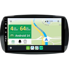 KECONSING [4G + 64G] IPS 9 Inch Android 14 Car Radio for Benz Smart 453 Fortwo 2014-2020 with Navi Octa Core [Built-in CarPlay/Android Auto/DSP/Mirror Link/GPS Navi/360 Camera/Bluetooth 5.0/WiFi/USB