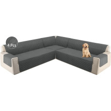 HDCAXKJ L formos sofos užvalkalas, 4 dalių kampinių sofos užvalkalų rinkinys naminiams gyvūnams šunims, skalbiamas neslystantis U formos sekcijos baldų apsauginis užvalkalas (tamsiai pilkas, didelis)