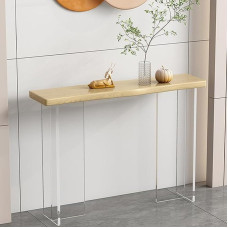 HADECOLL 47'' Schmaler Konsolen-Sofatisch Mit Acrylbeinen, Holztischplatte, Akzenttische Für Den Eingangsbereich des Wohnzimmers, Moderner Akzenttisch Für Den Flur, Einfache Montage, Schwarz, Holz