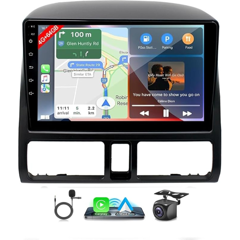 LICHENGTAI 4+64G Android 14 Automobilinis radijas 2 DIN Honda CRV 2001-2006 su belaidžiu Carplay Android automobiliui, 9 colių jutiklinio ekrano radijas su GPS WiFi Bluetooth atbulinės eigos kamera Mirror Link SWC FM/RDS
