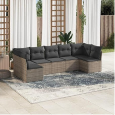 SKM 7-TLG. Garten-Sofagarnitur mit Kissen Grau Poly Rattan,Möbel, Gartenmöbel, Gartenmöbel-Sets,Grau,60.2KG,3249269