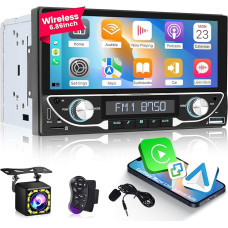 2 Din Autoradio mit Bildschirm mit Drahtlos Carplay & Android Auto - 6,86 Zoll HD Touchscreen Din 2 Autoradio mit Spiegelnder Link, FM Radio, Bluetooth, AUX/TF/USB/Type-C Anschluss + Rückfahrkamera