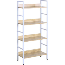 Woltu, #1048, Upright Shelving Unit, Bookshelf, Metal Shelving, Shoe Rack, Bathroom Cupboard, Flower Stairs made of Wood and Steel, White and Light Oak