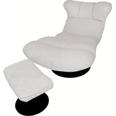 MOLEMI Sparnuotasis krėslas - Miegamasis krėslas - Pasukamas 360° kampu - Didžiausia apkrova 150 kg - Smėlio spalvos - Laidas - Kėdė su atsilenkimo funkcija - Su taburete - Didelis gulėjimo paviršius - 144 cm x 95 cm x 85 cm