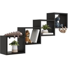 KUBUTKU Dekoratyvinė sieninė lentyna su 4 lentynomis 109 x 57 x 18 cm Skandinaviško modernaus dizaino svetainės, virtuvės, biuro, miegamojo, vonios kambario pakabinama lentyna, knygų spinta (juoda)