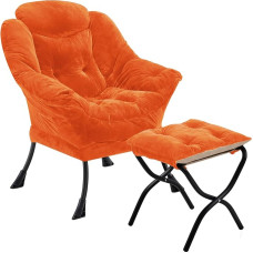 Youtanic Lazy Chair with Folding Ottoman, Accent Chair Plush Padded with Metal Structure and Non-Slip Pads, Sofa Chair with Footrest and Side Storage Bag for Dorm, Room,