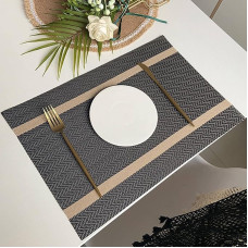 Tischset Rechteckig Leder, 6er-Set Fischgrätmuster, Strukturiert, Länglich Platzdeckchen für Küche,Zuhause,Restaurant,Speisetisch, 45x30cm, Stil B-Kaffee