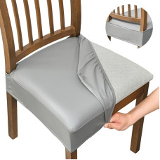 NILUOH Wasserdichte Sitzbezüge für Esszimmerstühle, 6er-Set, PU-Leder, Stuhl-Sitzbezüge, Esszimmerstuhlbezug, abnehmbar, waschbar, Stuhlbezug, keine Rückbezüge (PU-Grau)