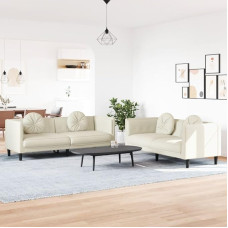 Juroupi 2-TLG. Sofagarnitur mit Kissen Sofa Wohnzimmer Sitzgruppe Wohnzimmer Sofos komplektas Sofas FüR Wohnzimmer Creme Samt - 3209264