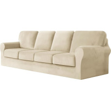 CPCPC Sofabezug, Stretch-Sofabezug aus Samt, Couchbezüge, passend, waschbar, Möbelschutz, weich, rutschfest, for Wohnzimmer, Sandfarbe, 4-Sitzer