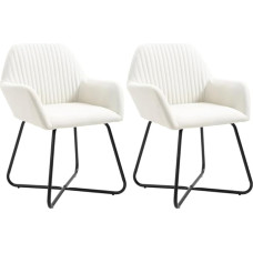 vidaXL Valgomojo kėdės, 2 komplektai, valgomojo kėdės su porankiais, valgomojo kėdė, virtuvės kėdė, plieninės kojos, minkšta kėdė, valgomasis, virtuvė, modernus, kreminis audinys