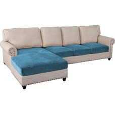 ADPON Samt-Abschnittsofabezug, Sofa-/Chaiselonsitzkissen, Schonbezug, L-Form, separates Kissen, Couch, Chaiselbezug für linke/rechte Sektionalcouch (3-Sitzer + Chaise, Pfauenblau)