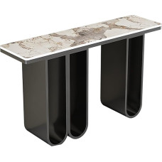Moderner, gebogener Konsolentisch - Kunstmarmor-Finish, schmaler langer Sofatisch für Wohnzimmer, Eingangsbereich und Flur, stilvoller hinter dem Couchtisch (Schwarz, 160 cm)