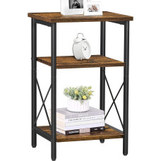 TUTOTAK šoninis staliukas, aukštas šoninis staliukas, šoninis staliukas su lentynomis, 3 pakopų siauras staliukas, plieninis rėmas, skirtas svetainei, studijai, miegamajam, pramoninis, kaimiškas rudas TB01BB018