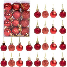 30mm/24pcs Christmas Baubles Shatterproof Red Christmas Tree Decorations Ball Ornaments Baubles Christmas Decorations Holiday Decoration Shiny Matte Glitter