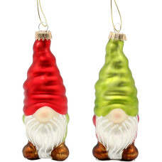 Dekohelden24 Lauschaer Christmas Tree Decorations Set of 2 Gnome in Green/Red with Glitter, Size of Each Figure Approx. 10 cm