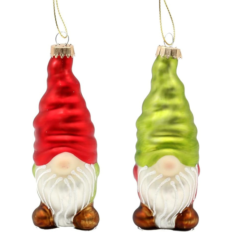 Dekohelden24 Lauschaer Christmas Tree Decorations Set of 2 Gnome in Green/Red with Glitter, Size of Each Figure Approx. 10 cm