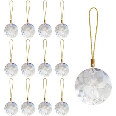 LUMITI Pack of 12 Crystal Glass Christmas Baubles Ornaments, 3.8 cm Mini Round Prism Flower Christmas Tree Decorations, Hanging Ornament for Wedding Party Home Decoration (Crystal Clear)