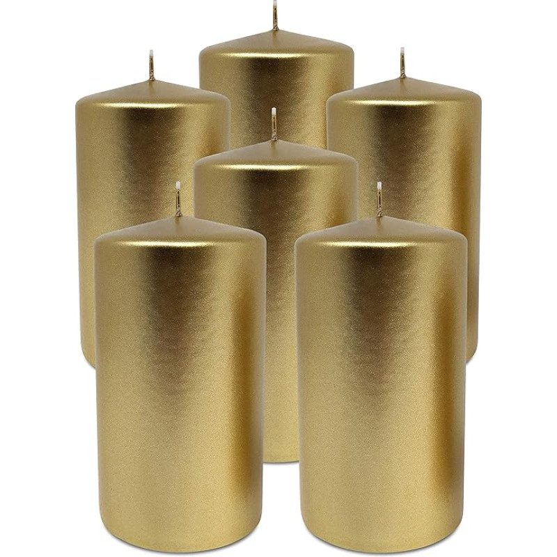 Hyoola Metallic Pillar Candles - Candles Gold Pack of 6 - Pillar Candles Gold - Decorative Pillar Candles Large Made in EU - Candles Long Burning Time - 7 cm x 13 cm