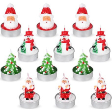 Gukasxi Christmas Tea Light Candles Handmade Santa Claus Snowman Acorn Tree Candles, Christmas Unscented Tea Lights Candles for Christmas Home Decoration Gifts Pack of 12