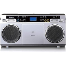 Lenco SCD-580 Ghettoblaster - Tragbarer CD-Player - PLL FM Radio - mit USB und Bluetooth - mit Netzadapter - silber