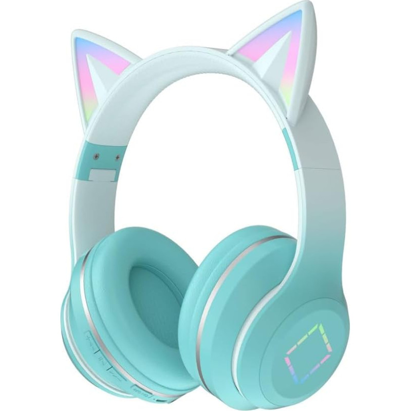 Usoun Children's Bluetooth Headphones, Cat Ear Bluetooth Headphones with LED Light, SD Card Slot, 3.5 mm Jack, Wireless/Wired, Foldable, for Boys, Girls and Adults, Rose