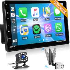 Inefala 9 Inch Touchscreen, Removable, Car Radio, 1 DIN with Wireless Carplay, Android Car Mirror Link Post Radio with USB, FM SWC Reversing Camera & Microphone